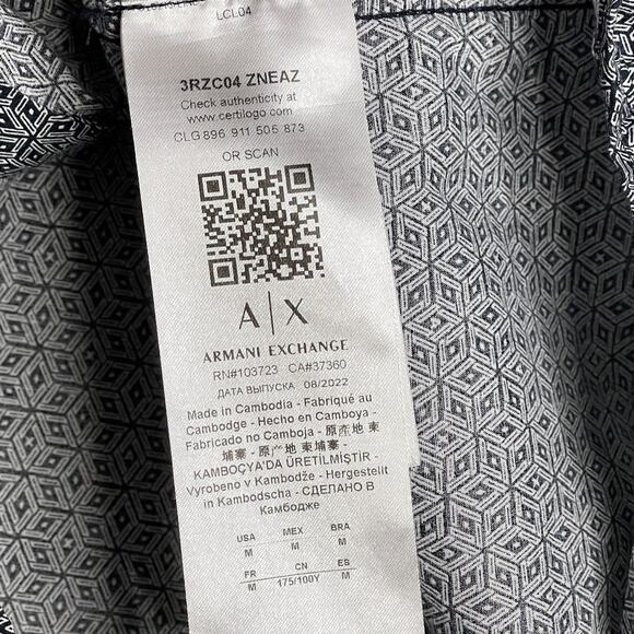 Armani Exchange Slim Fit Button Up Shirt Navy White Geometric Print Mens Medium - Picture 6 of 9